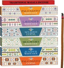 Cleansing Incense Sticks Variety Pack - 6 Masala Incenses - White Sage,... 