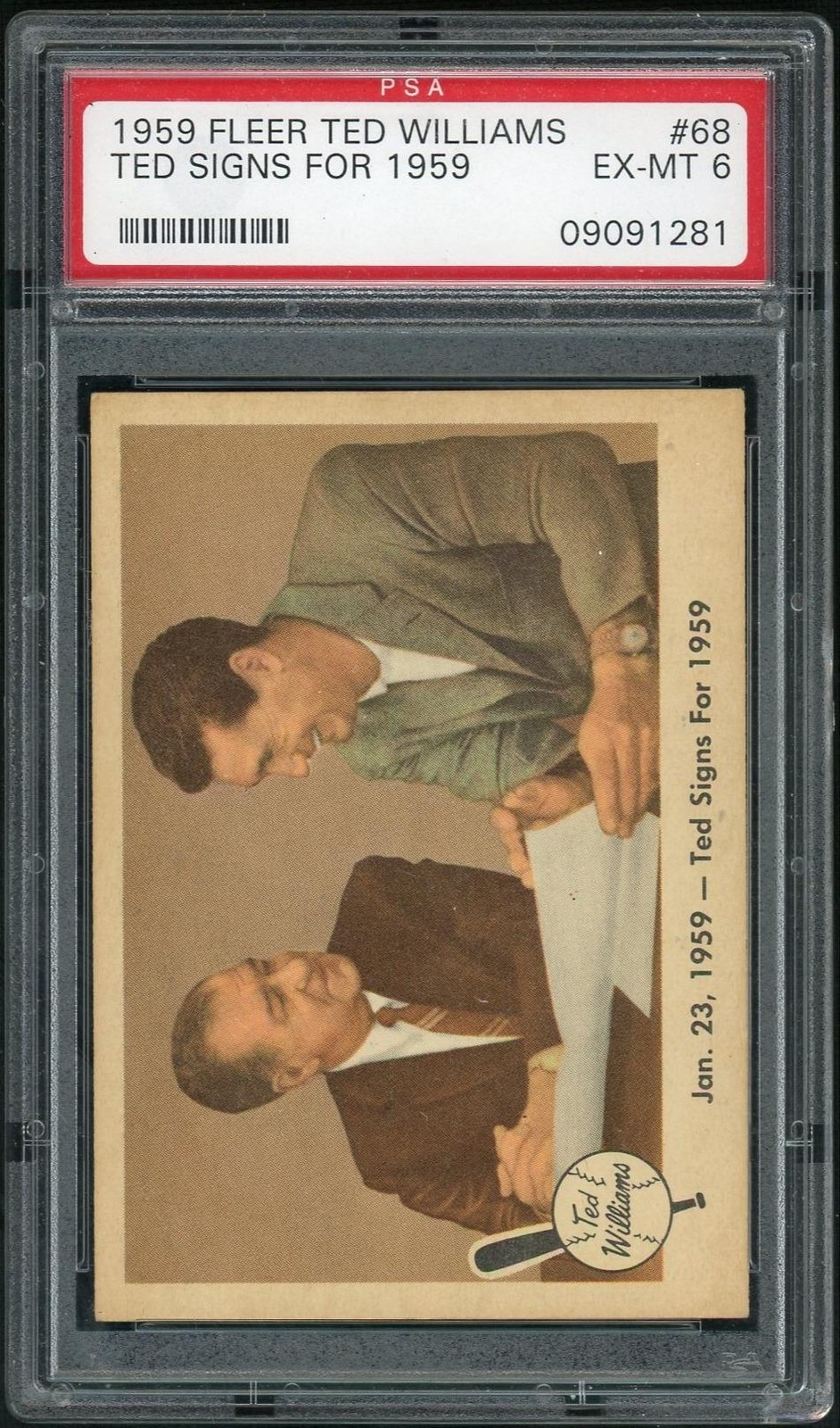 1959 Fleer FLEER TED WILLIAMS SIGNS FOR 1959 #68 Jan. 23, 1959-Ted front