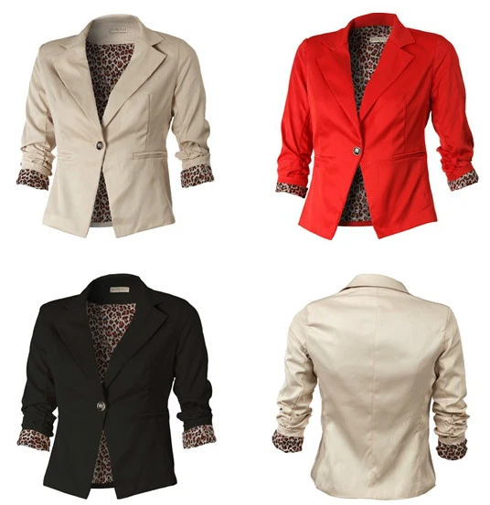 BLAZER GERAFFTE ÄRMEL 3/4 LÄNGE MIT LEOPARDEN FUTTER VIELE FARBEN art. 8023