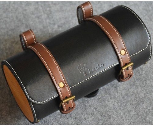 Retro Bicycle Saddle Bag Black Green Vintage Leather Pannier Bike Rear Seat Bag