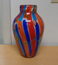Mid-Century multicolor Stripe hand Blown abstract Glass Vase