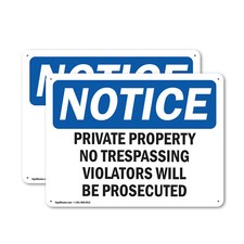  2 Pack Private Property No Trespassing Violators OSHA Notice Sign Decal Metal