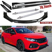 For Honda Civic+ Front Bumper Lip Spoiler Splitter+Side Skirt Rear Strut Rod