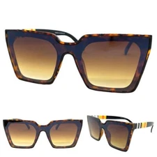 Classy Elegant Retro Modern Contemporary Shield SUNGLASSES Large Tortoise Frame