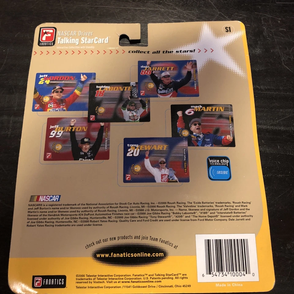 New! 2000 Fanatics "Tony Stewart" #20 Nascar Driver Talking StarCard {4236} - Image 2 of 2