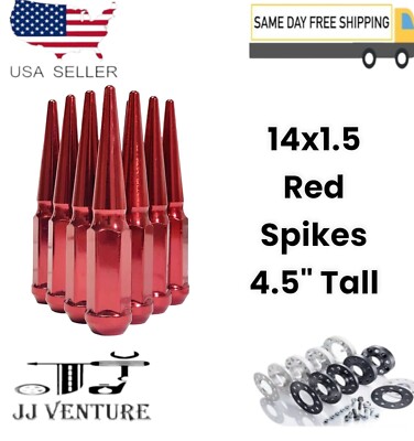 24x Red 4.5'' Tall 14x1.5 Spike Lug Nut+Key Fit Chevy Silverado1500 Tahoe&More