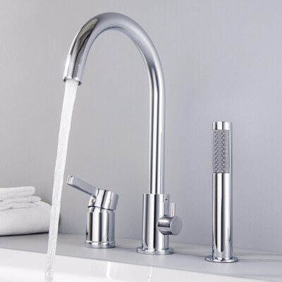 Bathtub Faucet Three-hole Chrome Spray Painting Hot and Cold Mixer w/Hand Shower