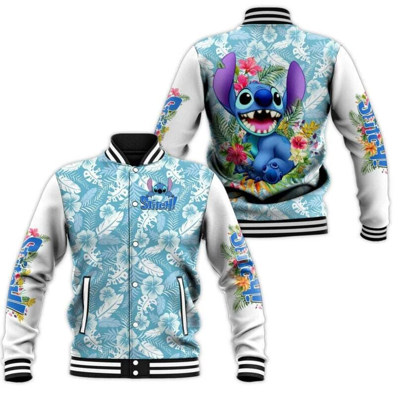 Stitch Tropical Leaves Baseball Jacket