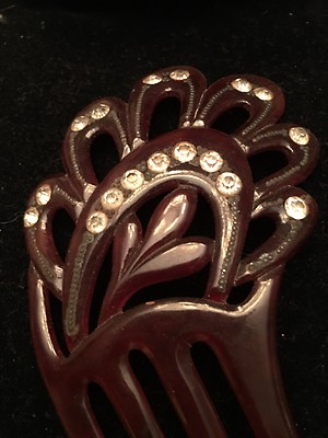 Hair Comb Art Deco Celluloid Butterfly Shape Large Mantilla Large Celluloid Mantilla, Decorative Hair Comb, Decorated  main image 3