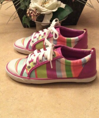 Coach Barrett Hamptons Women's Rainbow Multicolor Striped Sneakers Size 6B  EUC