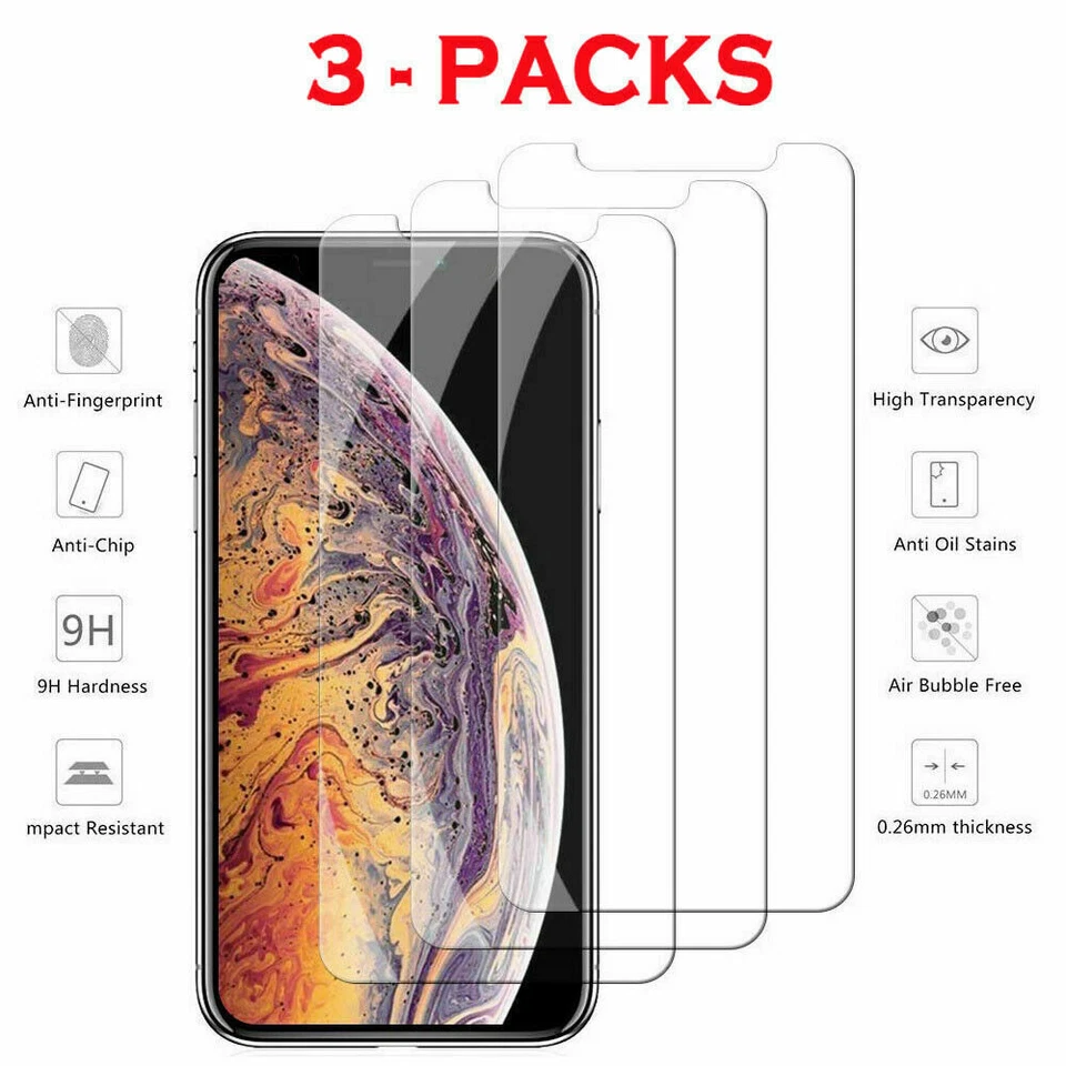 3-Pack iPhone 17 16 15 14 13 12 11 X 8 7 PRO Max Tempered Glass Screen Protector - Image 2 of 4