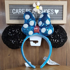 Disney Parks Black Blue White Polka Dot Daisy Minnie Mickey Ears Headband