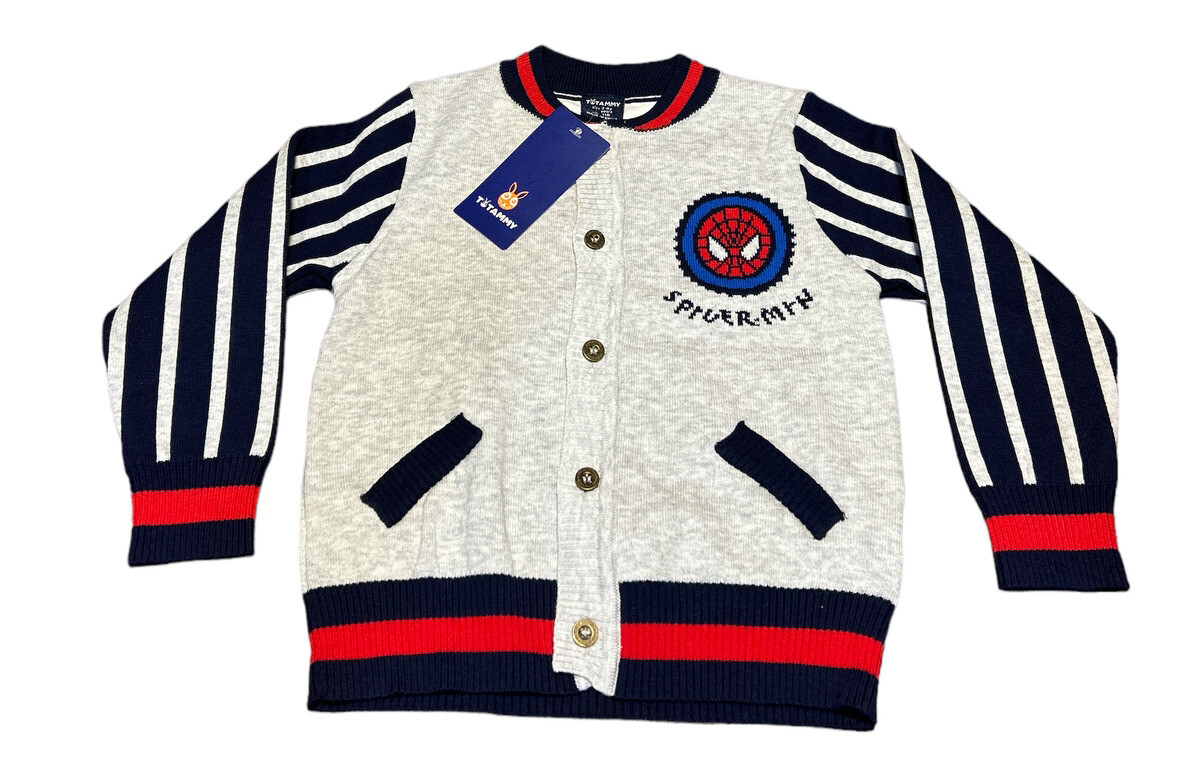 NWT Totammy Boys Sz 3-4y Spider-Man Cardigan Sweater Gray