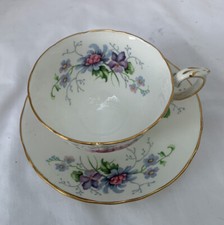 Crown Staffordshire Floral Peony Tea Cup Saucer Set Fine Bone China England