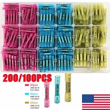 200/100X Heat Shrink Splice Butt Terminals Electrical Wire Crimp Connectors Kit