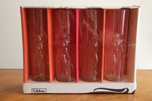 NEW Vintage Set 4 Tall Libbey La Femme Naked Nude Dancing Ladies Glass Barware