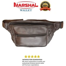 FANNY PACK Brown Genuine Leather Waist Bag Travel Purse Hip Belt Carry On Pouch