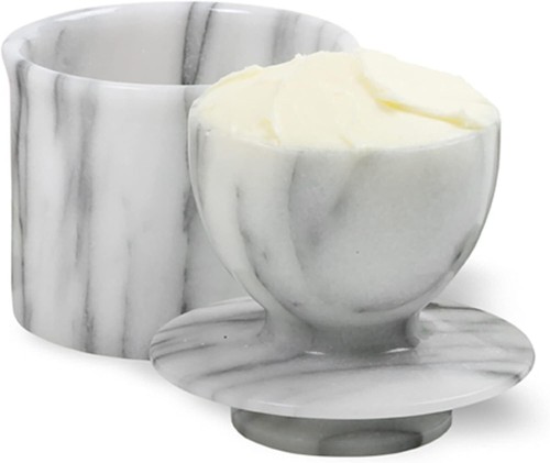 Elegant Off-White Marble Butter Keeper - Soft, Spreadable Butter Storage