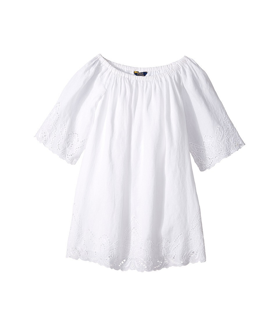 Polo Ralph Lauren L116405 Girls White Cotton Lace Hem Dress Size 8