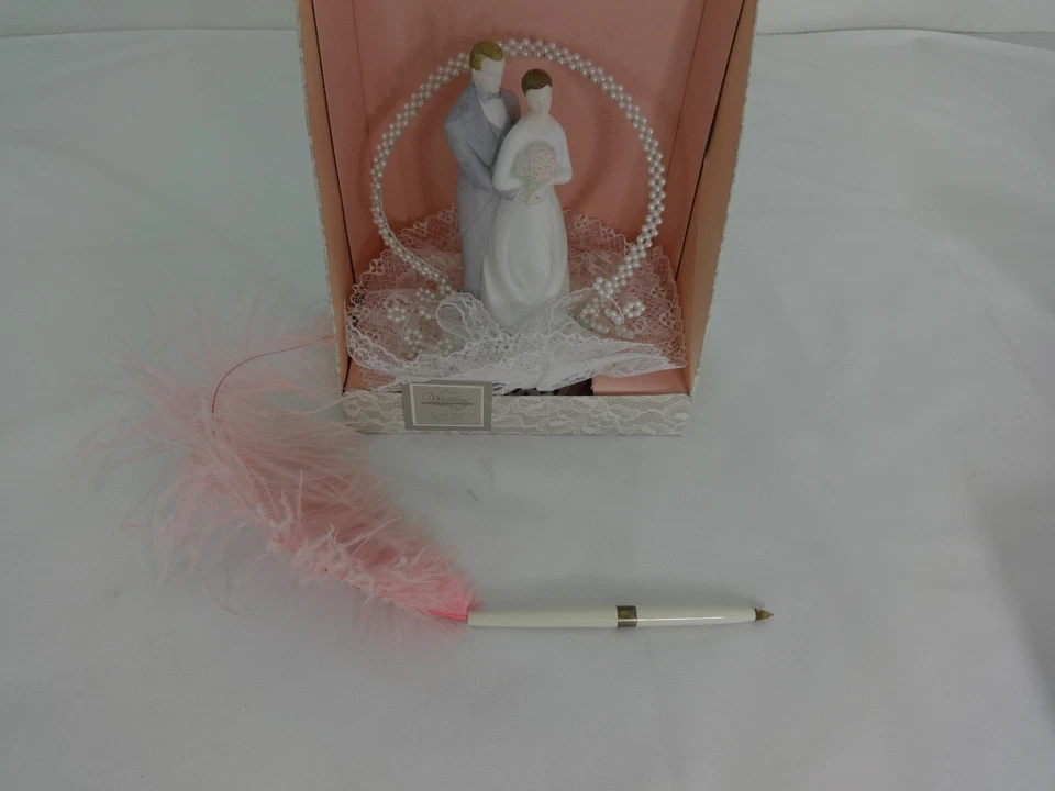 HALLMARK 9 INCH PORCELAIN BRIDE & GROOM CAKE TOPPER WITH FEATHER PEN - Image 4 of 4