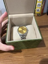 Gucci G-Timeless Gold Dial Stainless Steel Watch w/ Box Papers