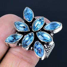 Swiss Blue Topaz Handmade 925 Sterling Silver Jewelry Ring US Size 10
