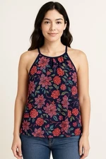 Paper Moon Tank Top Womens M Medium Red Floral Slit Neck