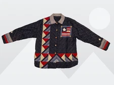 C & F Enterprises Womens Americana Stars Stripes Patchwork Reversible Jacket Lg