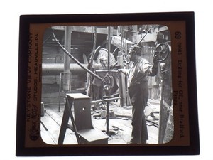 Antique Keystone Glass Slide 20045 Drilling for Oil Bradford PA Magic Lantern