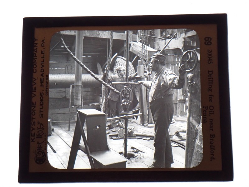 Antique Keystone Glass Slide 20045 Drilling for Oil Bradford PA Magic Lantern