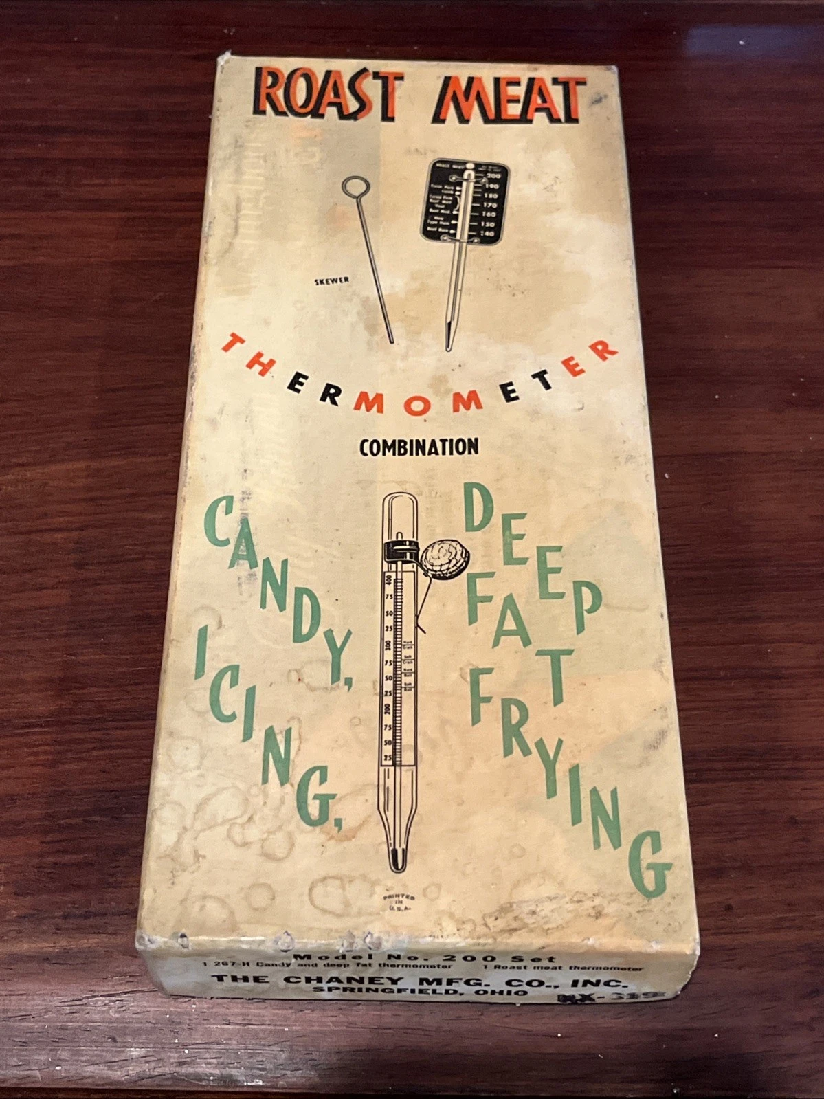 Vintage Chaney #200 Roast Meat Thermometer USA Springfield Glass Kitchen Tool