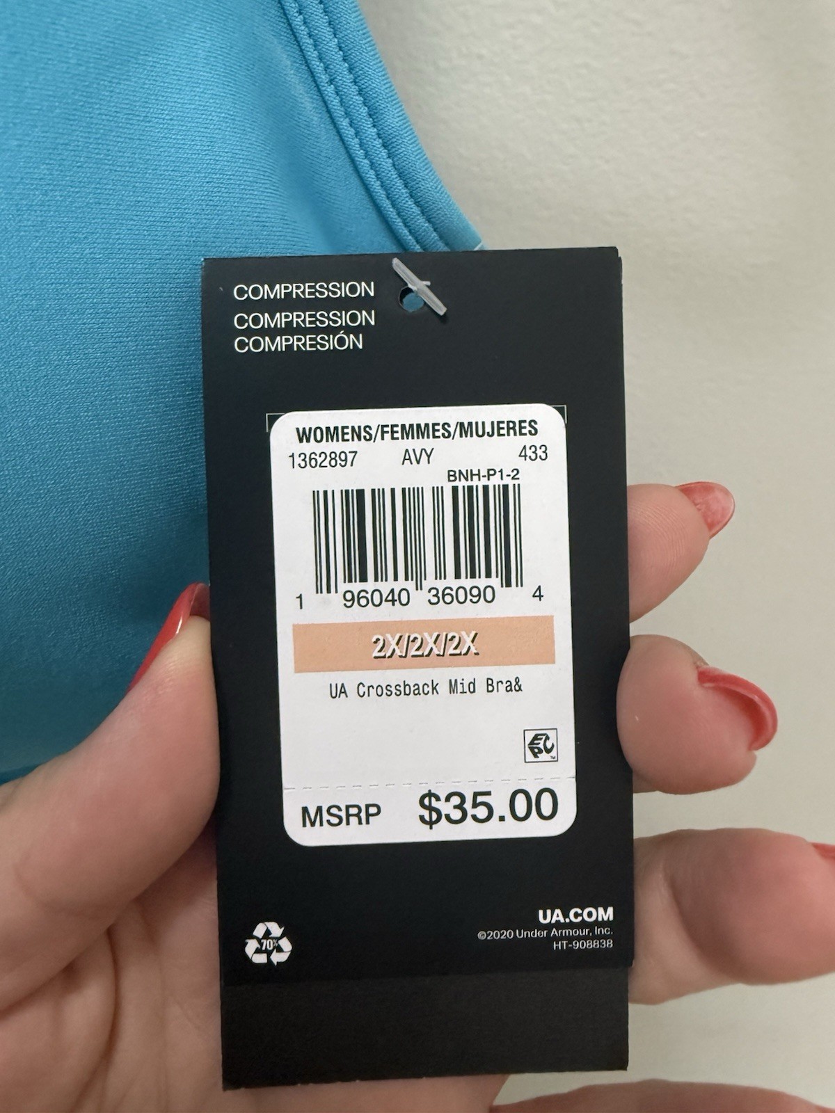 Under Armour Women's UA Crossback Compression Mid Sports Bra – 2X – Blue thumbnail 3