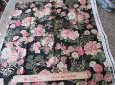 1 yard x 44" Quilt Fabric VIP Cranston Prints Black pink Flowers Gold Trim