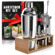 Bartender Kit with Stand Stainless Steel Tool Set 10 Accessories Durable