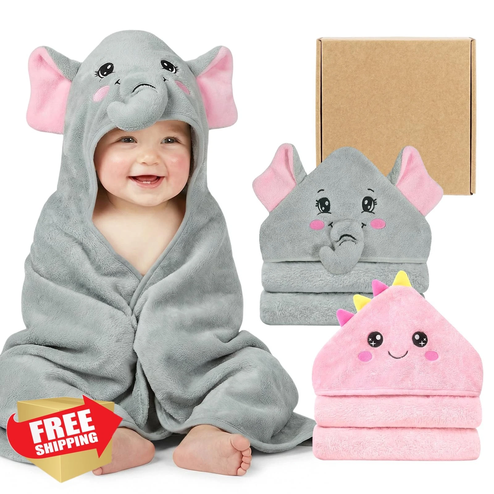 Resiprolty Grey Elephant Pink Dinosaur Towels