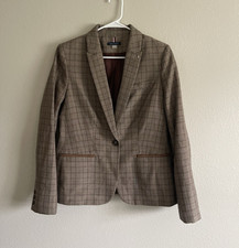 Tommy Hilfiger Women's Brown Plaid One-Button Lined Notch Blazer Size 12