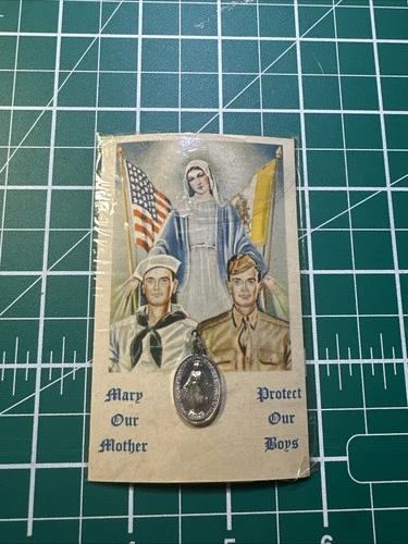Vintage WW2 Miraculous Medal Prayer Card, Military