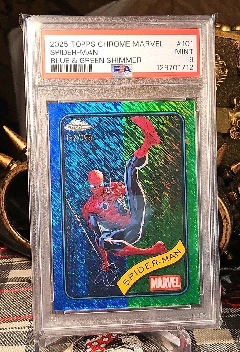 2025 Topps Chrome Marvel Spider-Man #101 Blue And Green Shimmer