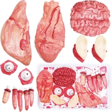 12 Pieces Halloween Body Parts Fake Organs Fake Brain Heart Fingers Ears Eyes Pl