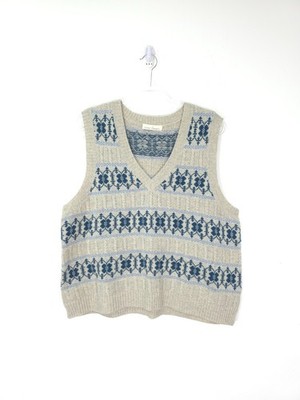 Seasalt Partridge Pullover Weste UK 18 grau Fair Isle ärmellos Pulli Strick Wolle