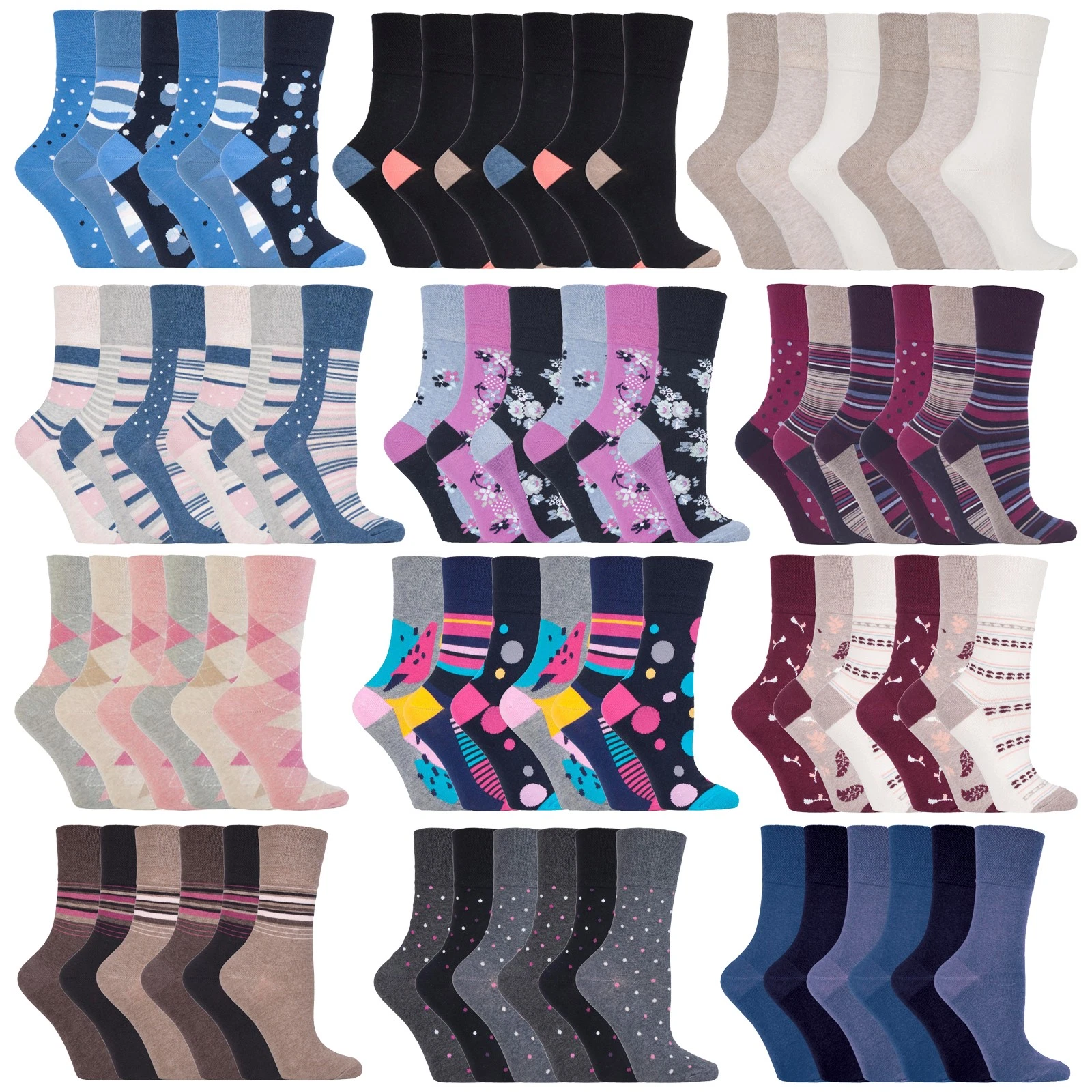Gentle Grip - 6 Pairs Womens Non Binding Loose Top Cotton Socks Size 5-9 US