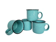 14oz Ceramic Campfire Coffee Mugs Set of 4, Seafoam with Speckled Finish