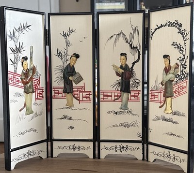  Vintage  Chinese Hand Painted Lacquer Screen Wall 14''