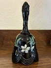 VTG Fenton Black Glass Bell Hand Painted & Signed