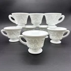 Vintage Indiana White Milk Glass Pedestal Tea Cups Colony Harvest Grape Set of 8
