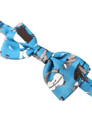 Dolce&Gabbana Men Blue Bow Tie 100% Silk Jazz Club Adjustable Strap Slim Necktie - Picture 2 of 3