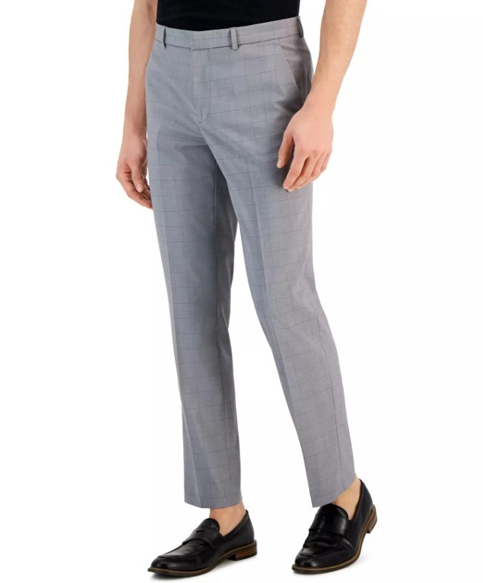 Perry Ellis Portfolio Mens Tonal Windowpane Dress Pants Dark Gray Size 33x32