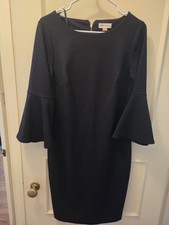 Little Black Calvin Klein Midi Dress Size 10 With 3/4 Length Bell Sleeves