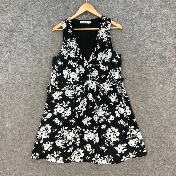 Atmos & Here Womens Dress Size 10 A-Line Mini Black Floral Sleeveless 20509