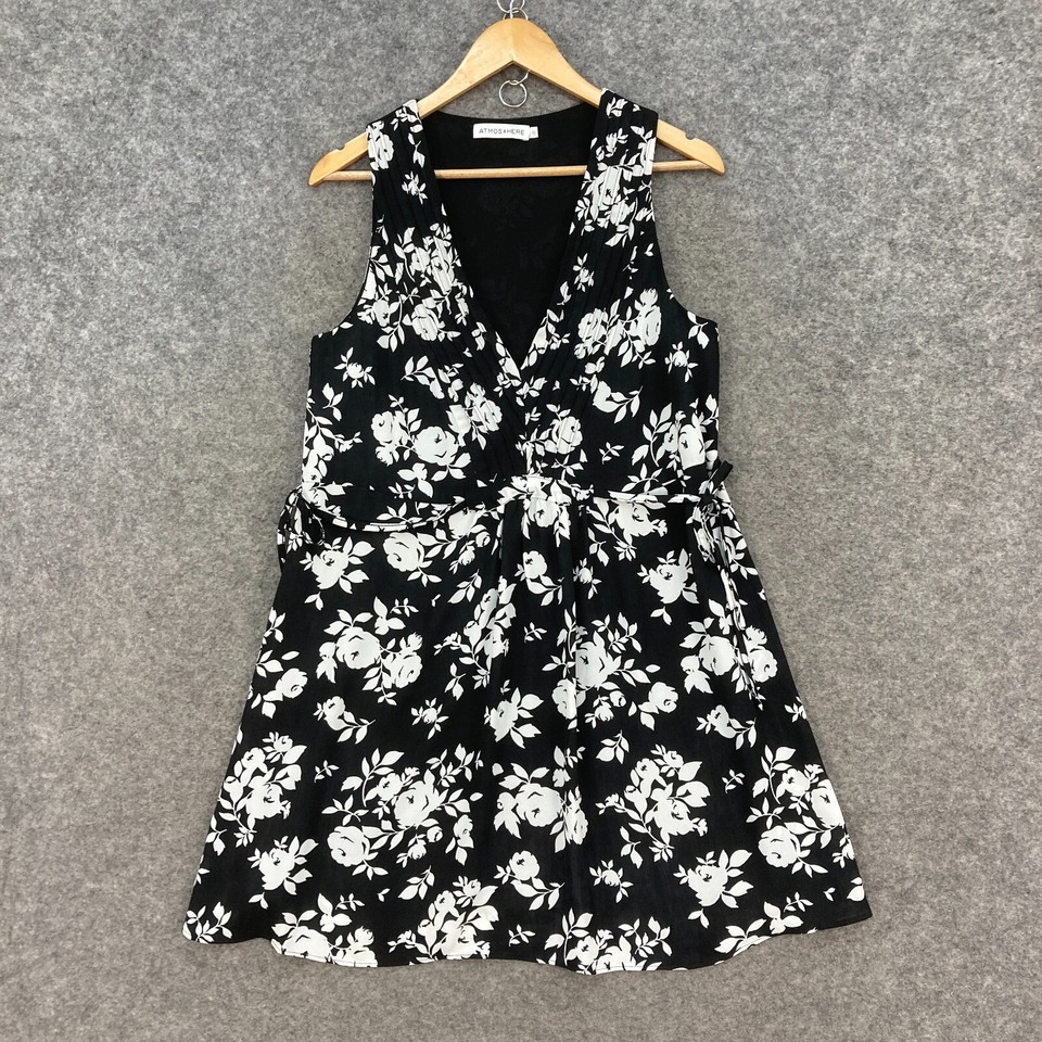 Atmos & Here Womens Dress Size 10 A-Line Mini Black Floral Sleeveless 20509